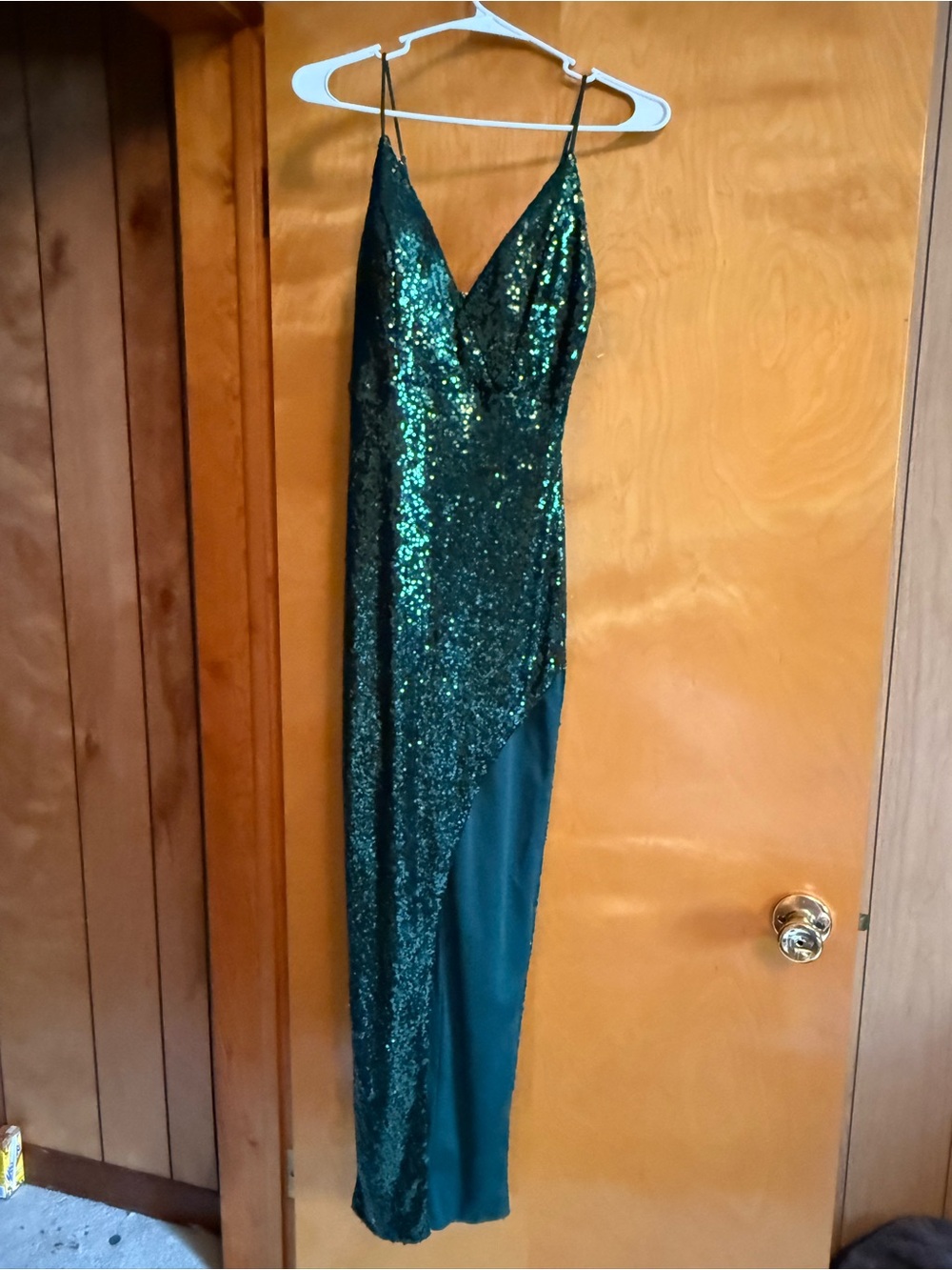 Charlotte Russe Emerald Green Sequin High-Low Slip Gown